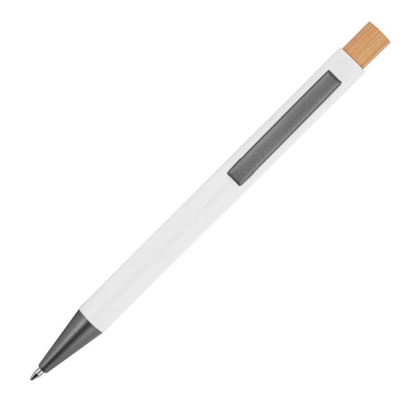 pen made from recycled aluminium with bamboo pusher ROSARIO - White