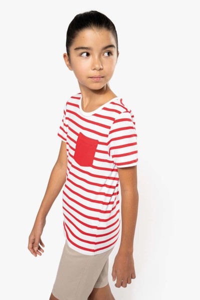 Kids' Striped Short Sleeve Sailor T-Shirt With Pocket - Striped White / Red / 6/8