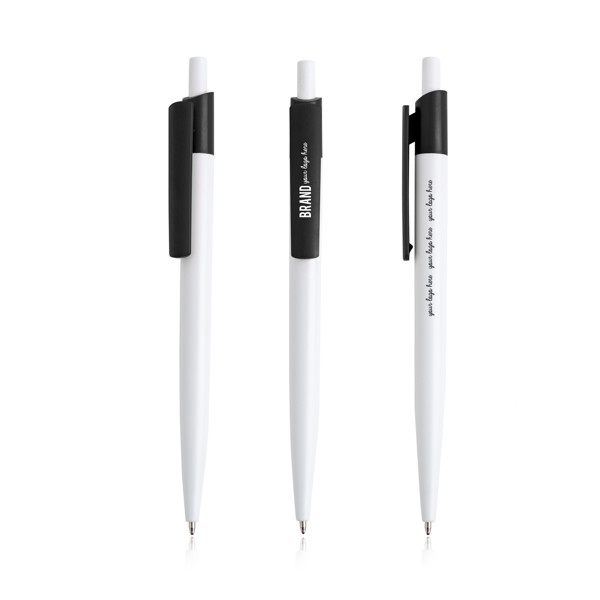 Esferográfica de Plástico Reciclado - Branco / Preto 
