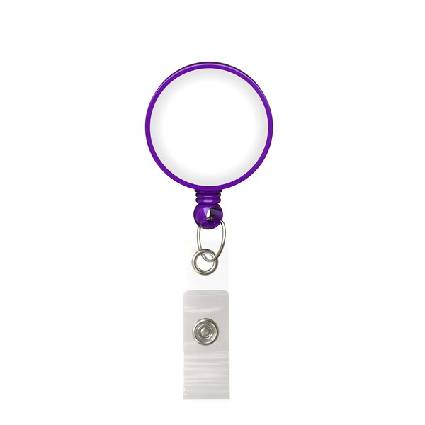 Tambur retractabil pentru ecusoane în formă rotundă cu logo de ⌀2,8 cm - Violet intens / Clemă pentru curea
