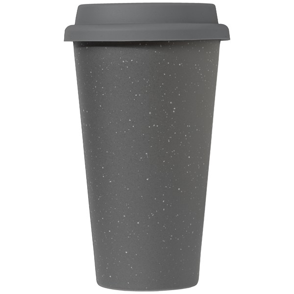 Equator - 265 ml  Double Wall Ceramic Tumbler with Silicone Lid - Dark Gray / Silkscreen