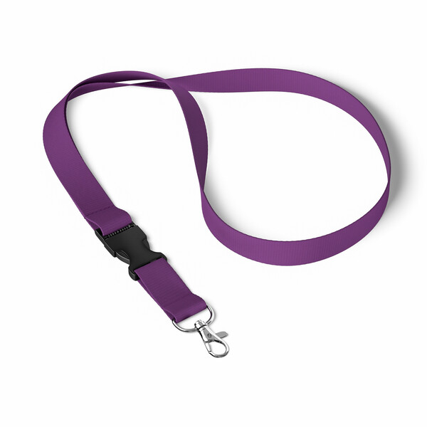 Detachable polyester pantone matched screenprint lanyard - Deep Purple / 15mm width / Metal carabiner