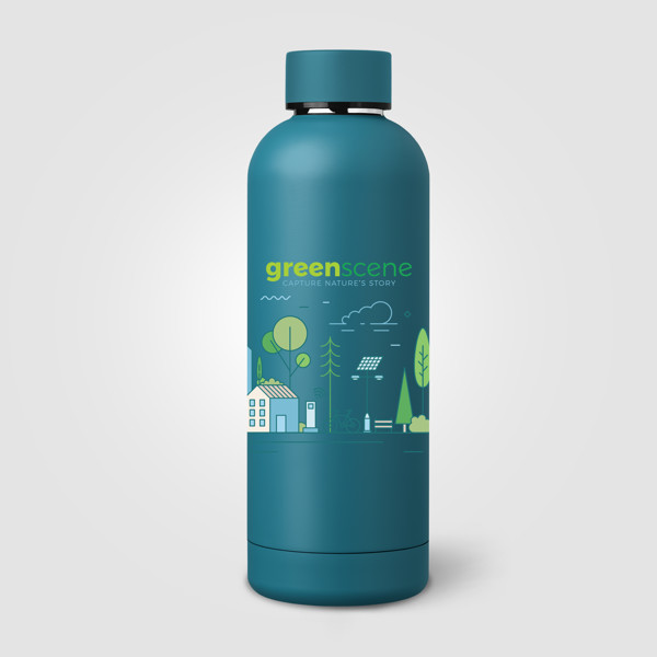 Astrid Recycled Stainless Steel Double Wall Bottle - 530 ml - Teal / Silkscreen