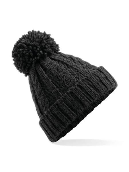 Cable Knit Melange Beanie - Black