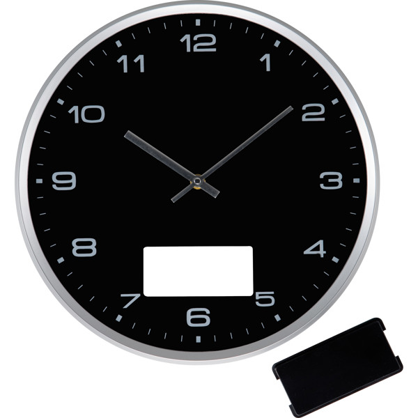 Wall clock with silver frame and click system FRANCISCA - Black