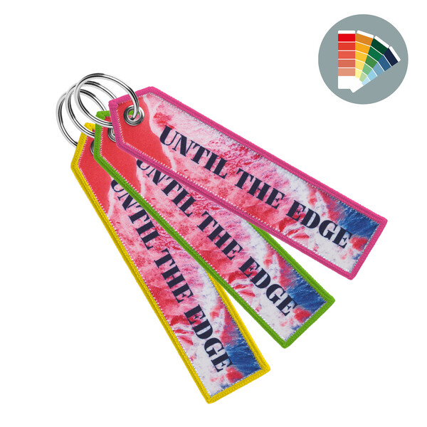 Full colour printed key tag with triangular shaped end - Own PMS
