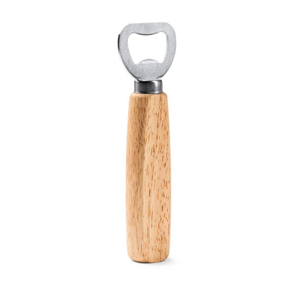 Abridor de botella personalizado de acero inoxidable con empuñadura de madera