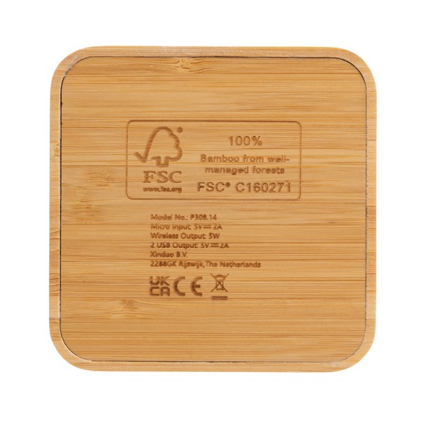 Bambusov bežični punjač 5W s USB-om