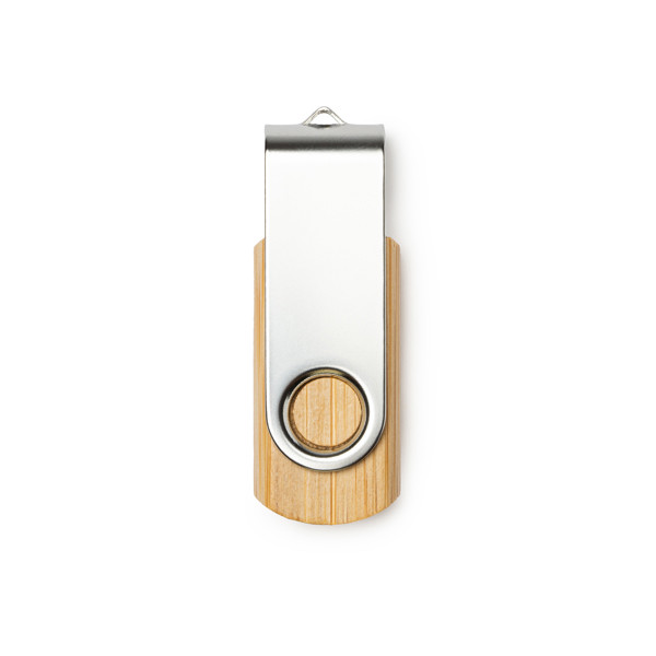 Personalised bamboo USB flash drive 16 GB with metal rotating clip