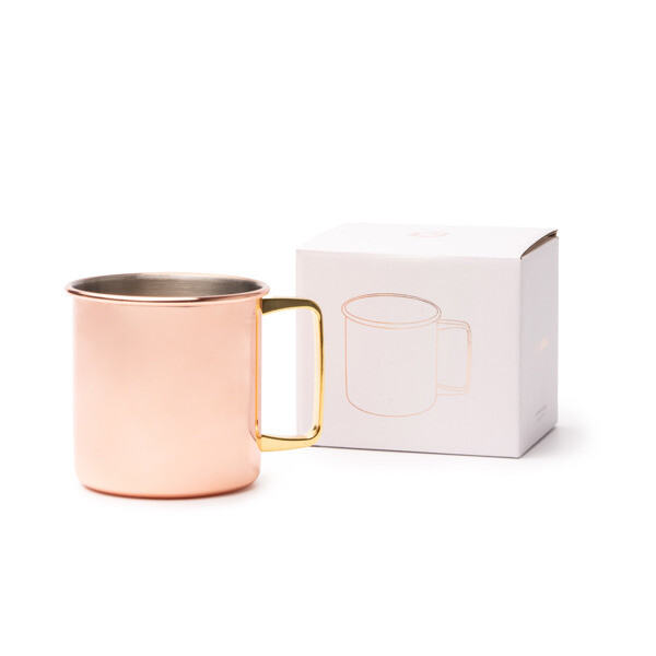 Personalised stainless steel mug 480 ml with copper coating and square gold handle