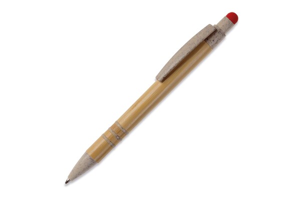 Stylo bille en bambou et paille de blé - Beige / Rouge