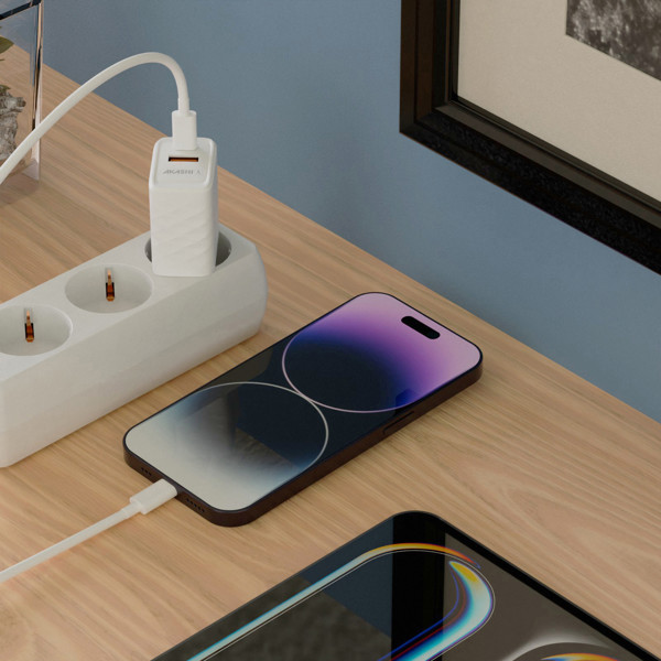 KAKUSHIN - PRISE SECTEUR GAN 20W USB TYPE-C PD + USB-A QC3.0 - BLANC