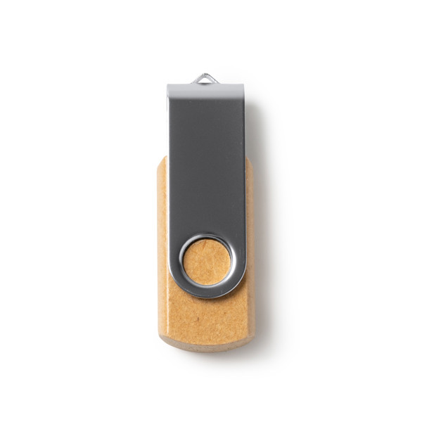 Personalised recycled cardboard USB flash drive 16 GB with metal rotating clip
