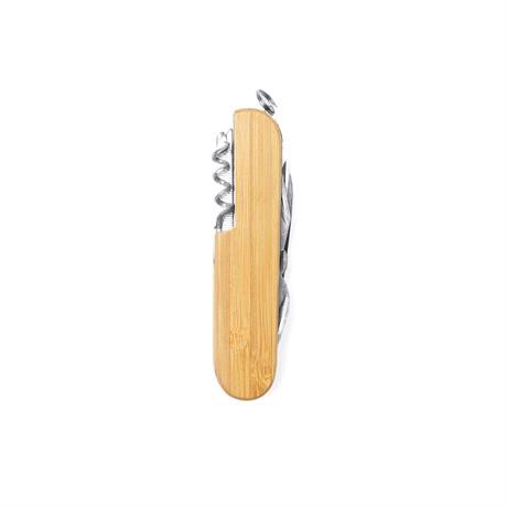 Personalized multitool pocket knife bamboo and stainless steel 9 functions with faux leather pouch