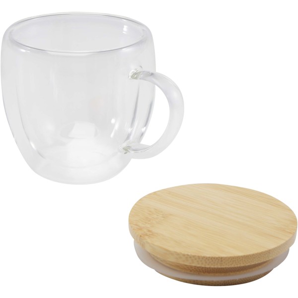Tasse en verre Lenora de 250 ml avec couvercle en bambou