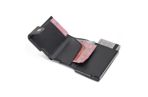 RFID kaarthouder met leerlook hoes - Zwart / Zilver