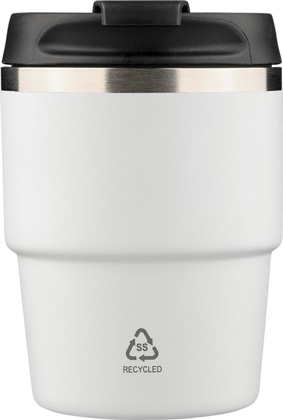 ￼Gerecycled roestvrijstalen dubbelwandige drinkbeker (175 ml) Oli - wit