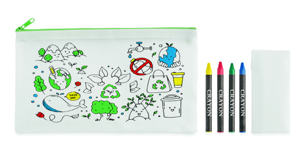 Pencil case with 4 crayons - Lime