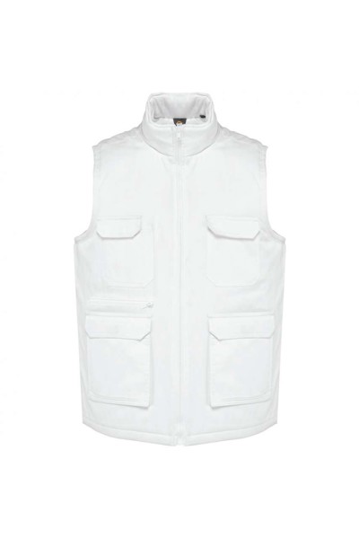 Unisex Padded Multi-Pocket Polycotton Vest - White / M