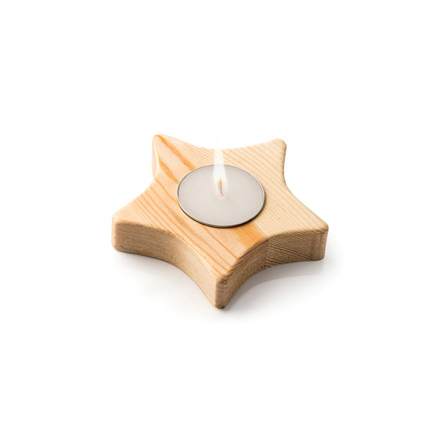 Personalised decorative candle on wooden stand with Christmas design