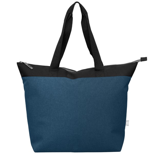 Sac isotherme cabas Metropolis 20 L en polyester recyclé 600D avec fermeture zippée – 44 canettes - Bleu marine / Sérigraphie