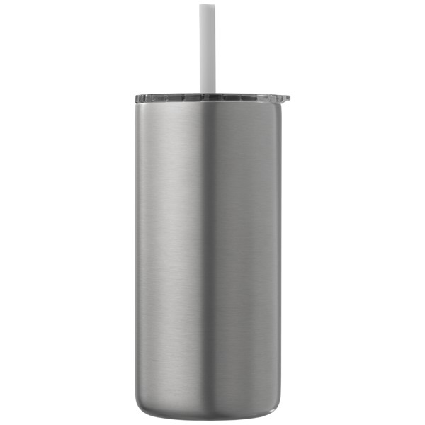 Borealis Recycled Stainless Steel Straw Tumbler - 475 ml - Chrome / Silkscreen