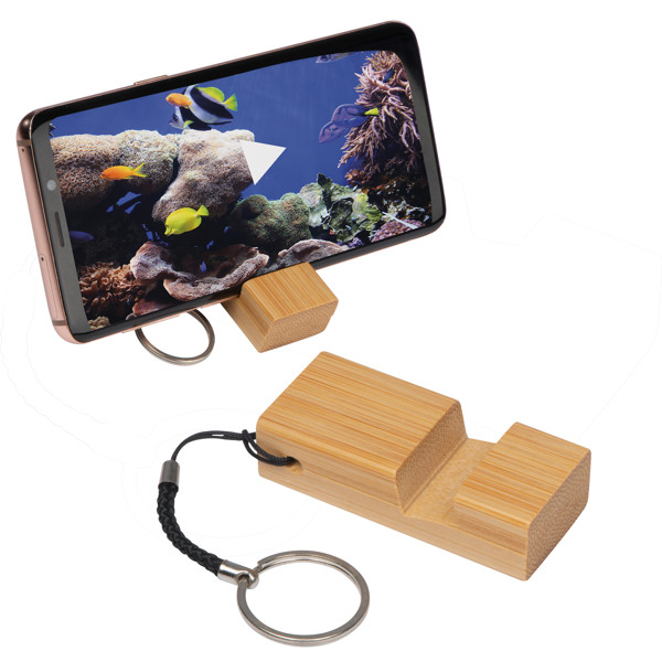 Keychain with mobile stand made from bamboo TABITHA - Beige