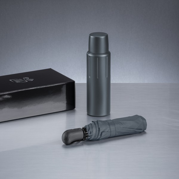 Scandic Set: Vacuum Thermos & Automatic Umbrella - Gray