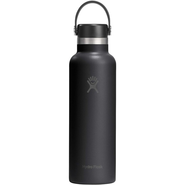 Hydro Flask Standard Mouth 621 ml insulated stainless steel water bottle with straw cap - Black
