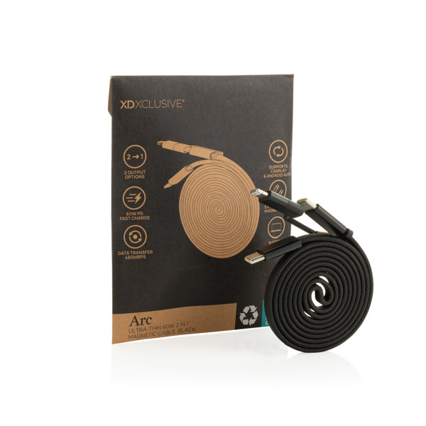 Ultra tenký magnetický nabíjecí kabel 60W 2 v 1 - Černá