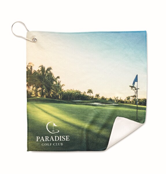 Full colour recycled polyester (rPET) Golf towel - 30x30cm / Individual polybag