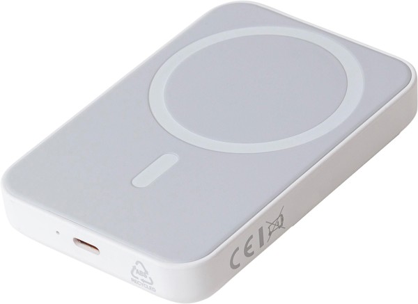 Recycled ABS wireless charger powerbank Miren - White