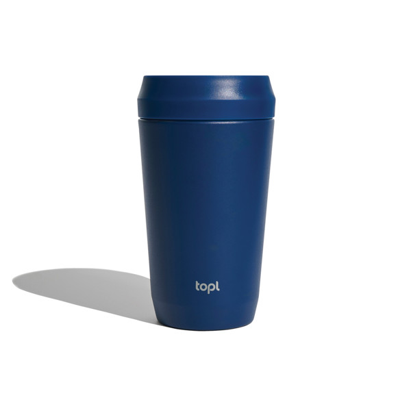 Mug 354 ml avec couvercle 360 en acier recyclé Topl - Bleu Marine