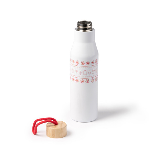 Personalised thermal bottle stainless steel 500 ml with bamboo lid and cotton handle