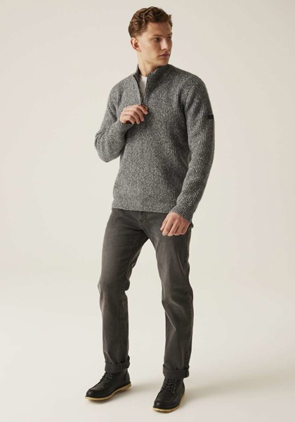 Solomon Zip-Neck Knitted Pullover - Dark Grey Marl / L