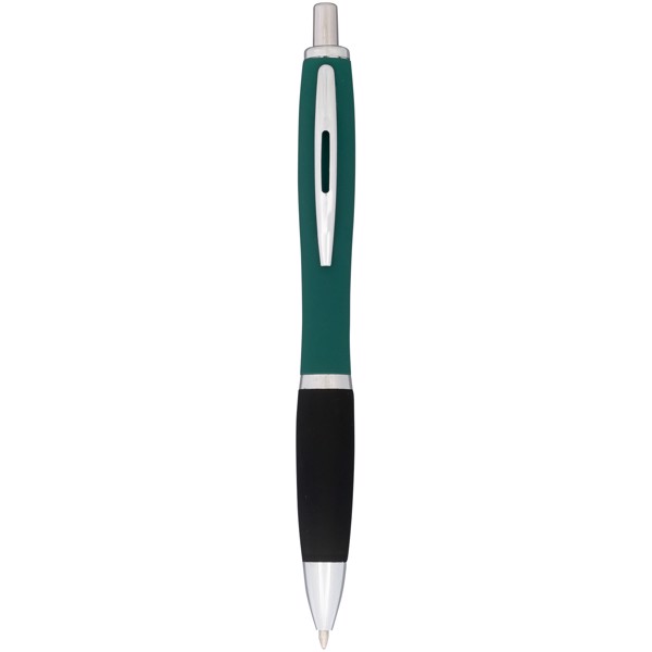 Bolígrafo de color y empuñadura negra con tacto suave “Nash” - Verde