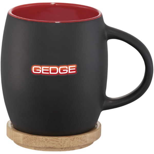 Keramična skodelica z lesenim pokrovom Hearth 400 ml - Črna / rdeča barva