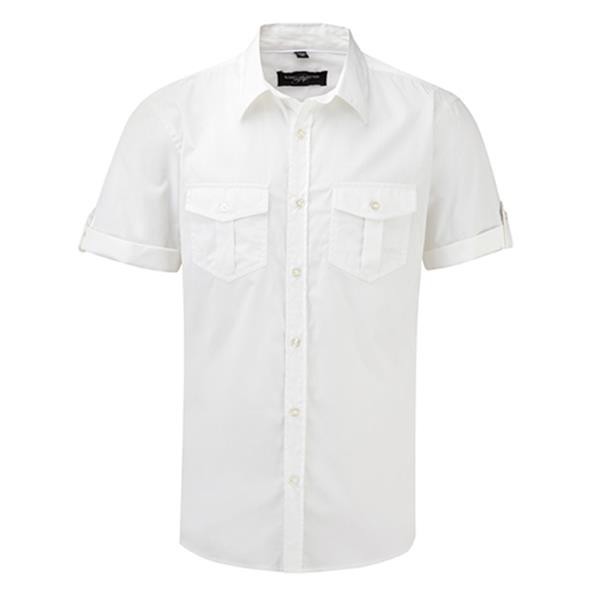 Camisa Hombre Manga Corta 130G - 100% Sarga - Algodón - Blanco / L