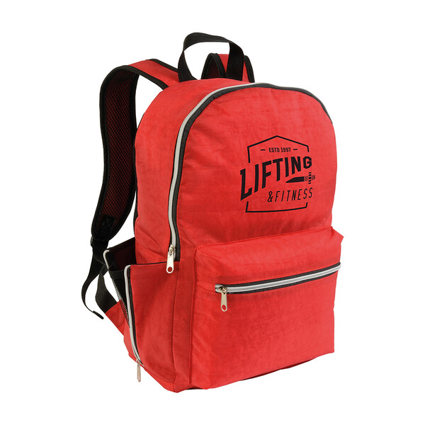 420D Nylon 4-Pocket Backpack (Two Mesh Side Pockets With Zipped Closure). Straps - Red