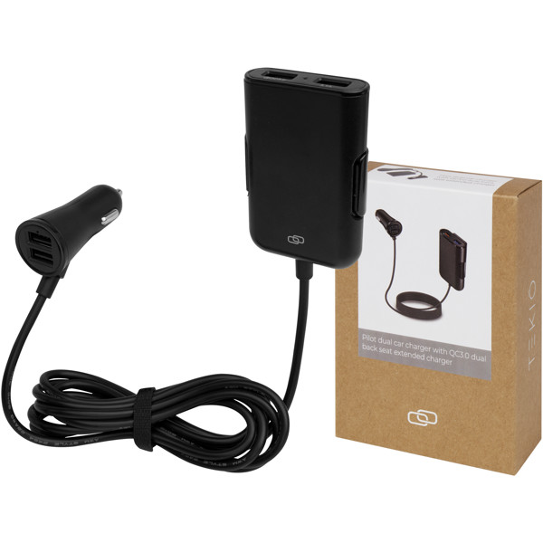 Double chargeur de voiture Pilot avec double chargeur de siège arrière étendu QC 3.0