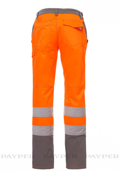 Calças de alta visibilidade - Cinzento Urze / Laranja Fluorescente 