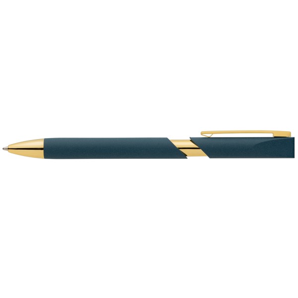 Stylo Aurelia avec finitions dorées en plastique recyclé - Bleu marine / Jet d’encre 4 couleurs