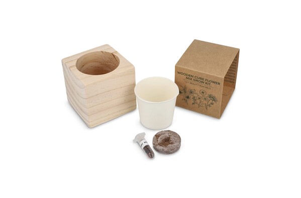 FSC-Holzpflanzgefäß-Set – Blumenmischung
