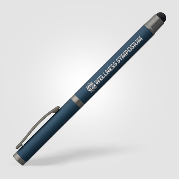 Stylo gel à stylet Bowie en aluminium recyclé - Bleu marine / Laser