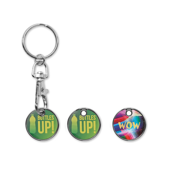Token key chain with full colour aluminium sheet - €0.50 coin / Tissue paper wrapping