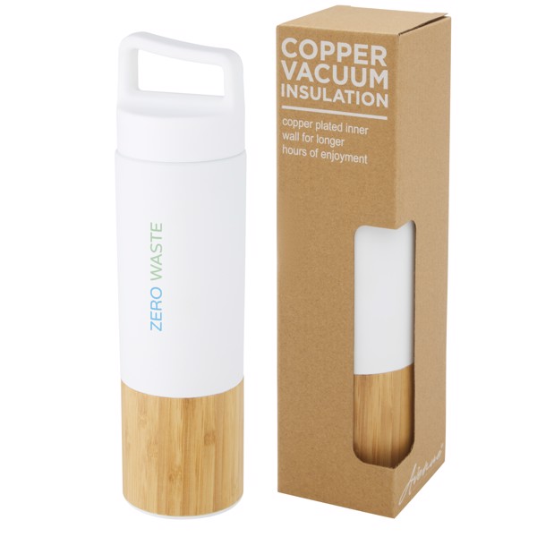 Garrafa de 540 ml de cobre isolada a vácuo em aço inoxidável com parede exterior de bambu "Torne" - Branco