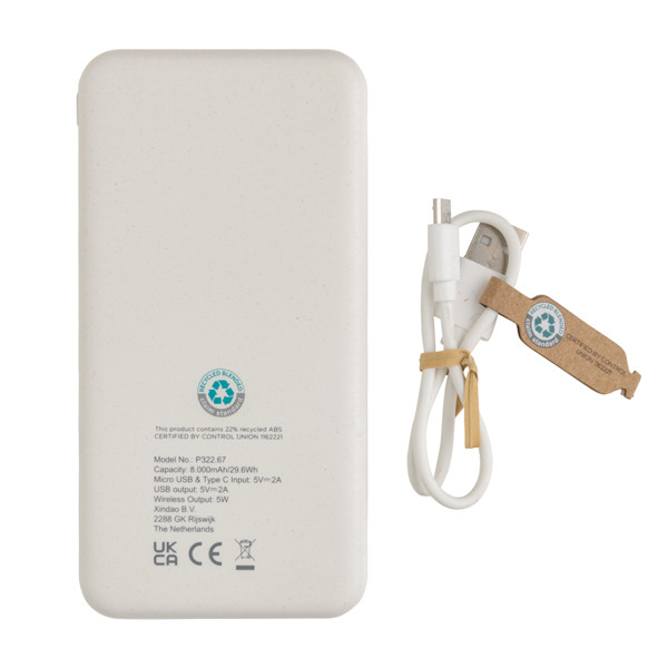 XD Collection powerbank 8000 mAh, brezžična 5W - Bela
