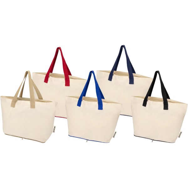 Tote bag pieghevole in cotone riciclato certificato GRS da 140 g/m² Sierra - 12L - Naturale / Rosso