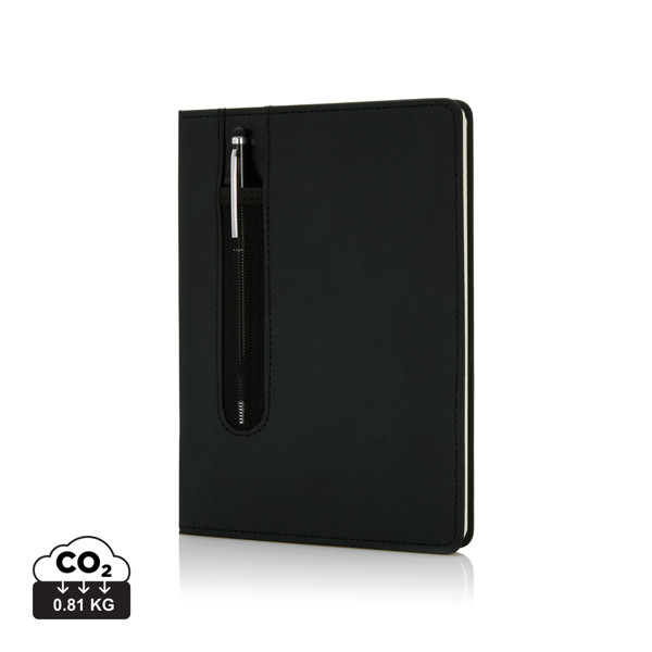 Standard hardcover PU A5 notebook with stylus pen - Black