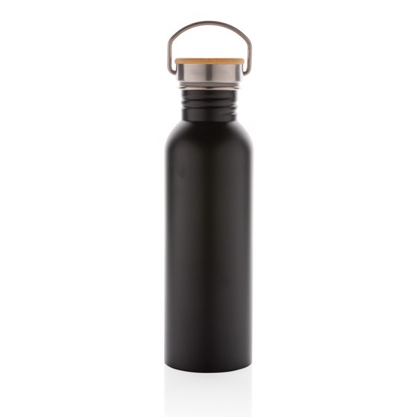 Modern stainless steel bottle with bamboo lid - Black